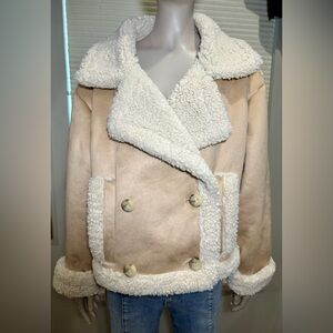 Frye Women's Faux Shearling Tan Moto Jacket Size Large NWT Reg $250